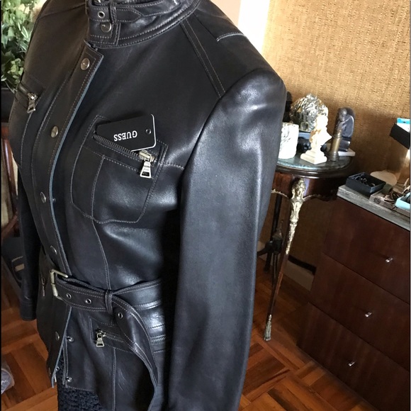 SOLD. NWT GUESS GENUINE LEATHER JACKET with BELT Size M - Picture 12 of 15